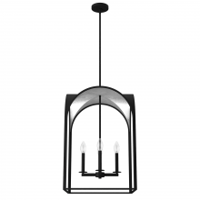  19734 - Hunter Dukestown Natural Black Iron and Silver Leaf 4 Light Large Pendant Ceiling Light Fixture