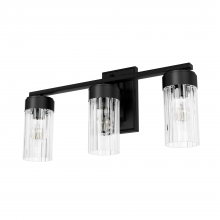  45222 - Hunter Gatz Matte Black with Clear Fluted Glass 3 Light Bathroom Vanity Wall Light Fixture