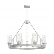  19135 - Hunter Hartland Brushed Nickel with Seeded Glass 8 Light Chandelier Ceiling Light Fixture