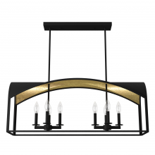  19731 - Hunter Dukestown Natural Black Iron and Gold Leaf 8 Light Large Chandelier Ceiling Light Fixture