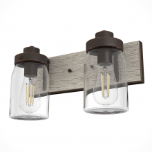  48018 - Hunter Devon Park Onyx Bengal and Barnwood with Clear Glass 2 Light Bathroom Vanity Wall Light