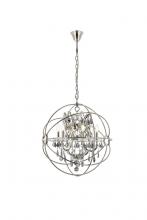  1130D25PN-SS/RC - Geneva 6 Light Polished Nickel Chandelier Silver Shade (Grey) Royal Cut Crystal