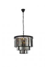  1201D20MB-SS/RC - Sydney 9 Light Matte Black Chandelier Silver Shade (Grey) Royal Cut Crystal