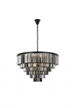  1201D44MB-SS/RC - Sydney 33 Light Matte Black Chandelier Silver Shade (Grey) Royal Cut Crystal