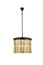  1208D20MB-GT/RC - Sydney 6 Light Matte Black Pendant Golden Teak (Smoky) Royal Cut Crystal