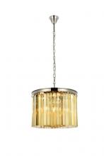  1208D20PN-GT/RC - Sydney 6 Light Polished Nickel Pendant Golden Teak (Smoky) Royal Cut Crystal