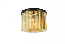  1208F20MB-GT/RC - Sydney 6 Light Matte Black Flush Mount Golden Teak (Smoky) Royal Cut Crystal