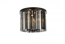  1208F20MB-SS/RC - Sydney 6 Light Matte Black Flush Mount Silver Shade (Grey) Royal Cut Crystal