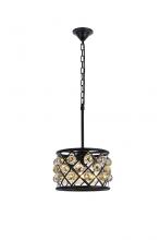  1214D12MB-GT/RC - Madison 3 Light Matte Black Pendant Golden Teak (Smoky) Royal Cut Crystal