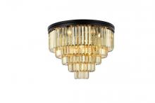  1231F32MB-GT/RC - Sydney 17 Light Matte Black Flush Mount Golden Teak (Smoky) Royal Cut Crystal