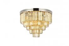  1231F32PN-GT/RC - Sydney 17 Light Polished Nickel Flush Mount Golden Teak (Smoky) Royal Cut Crystal