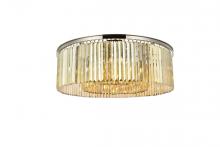  1238F43PN-GT/RC - Sydney 10 Light Polished Nickel Flush Mount Golden Teak (Smoky) Royal Cut Crystal