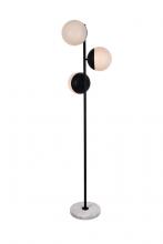  LD6158BK - Eclipse 3 Lights Black Floor Lamp with Frosted White Glass