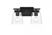  LD7312W14BLK - Merrick 2 Light Black and Clear Bath Sconce