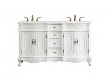  VF10160DAW-VW - 60 Inch Double Bathroom Vanity in Antique White with Ivory White Engineered Marble