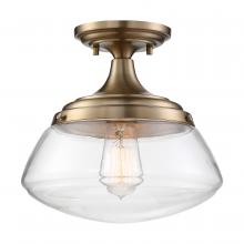  60/6797 - Kew - 1 Light Semi Flush - with Clear Glass - Burnished Brass Finish