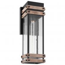  60/7542 - Homestead; 1 Light; Large Wall Lantern; Matte Black & Wood Finish with Clear Seeded Glass